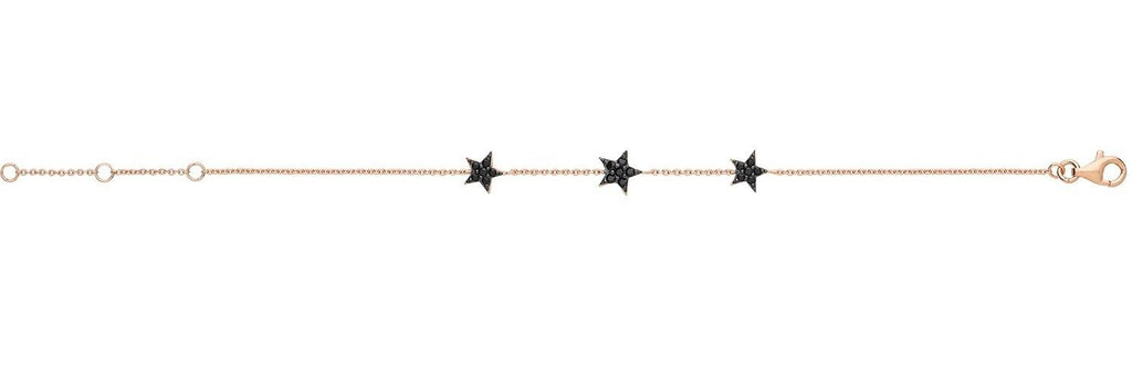 Silver 925 Rose Gold Vermeil with Black CZ Three Star Bracelet - NiaYou Jewellery