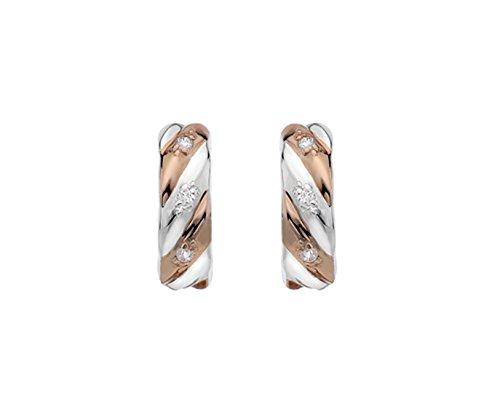 Silver 925 Rose Gold with Cubic Zirconia Twist Huggie Earrings - NiaYou Jewellery
