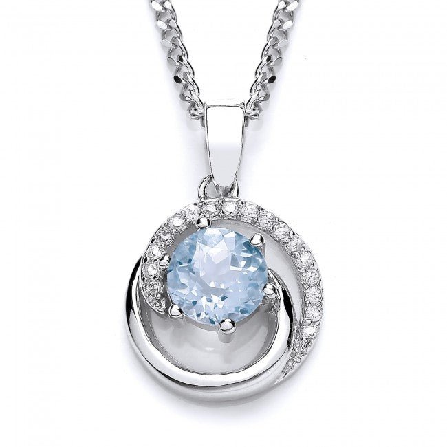Silver 925 Sky Blue Topaz CZ Round Swirl Pendant - NiaYou Jewellery