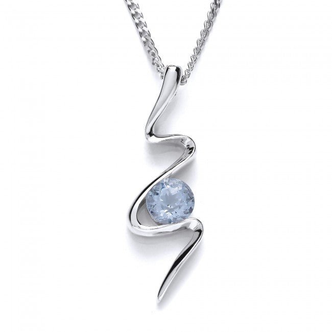 Silver 925 Sky Blue Topaz Fancy Ribbon Pendant - NiaYou Jewellery