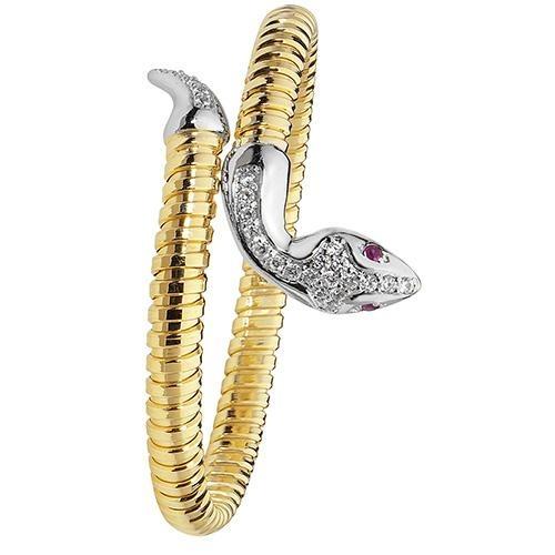 Silver 925 Snake Bangle Gold Plated with Ruby and Cubic Zirconia - NiaYou Jewellery
