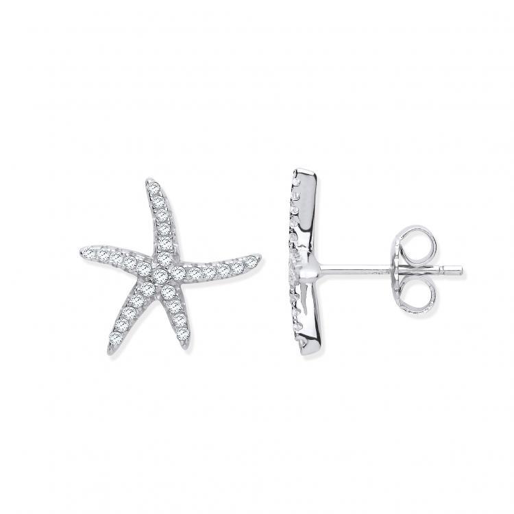 Silver 925 Starfish Cubic Zirconia Stud Earrings - NiaYou Jewellery