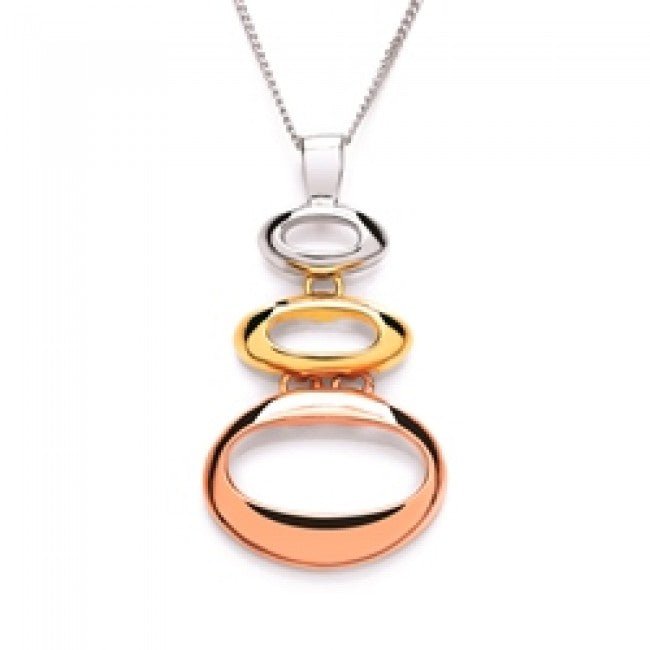 Silver 925 Three Colour Gold Oval Open Loops Drop Pendant - NiaYou Jewellery