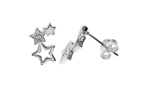 Silver 925 Three Stars Stud Earrings with Cubic Zirconia - NiaYou Jewellery
