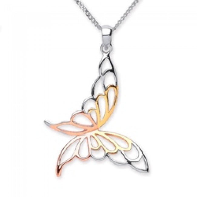 Silver 925 Three Tone Gold Plated Butterfly Pendant Necklace - NiaYou Jewellery