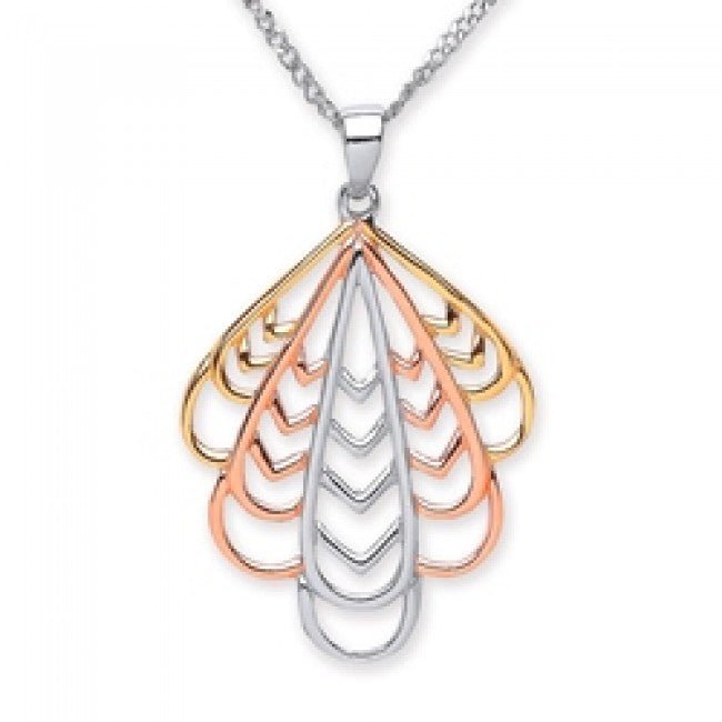 Silver 925 Three Tone Gold Plated Open Leaf Pendant - NiaYou Jewellery