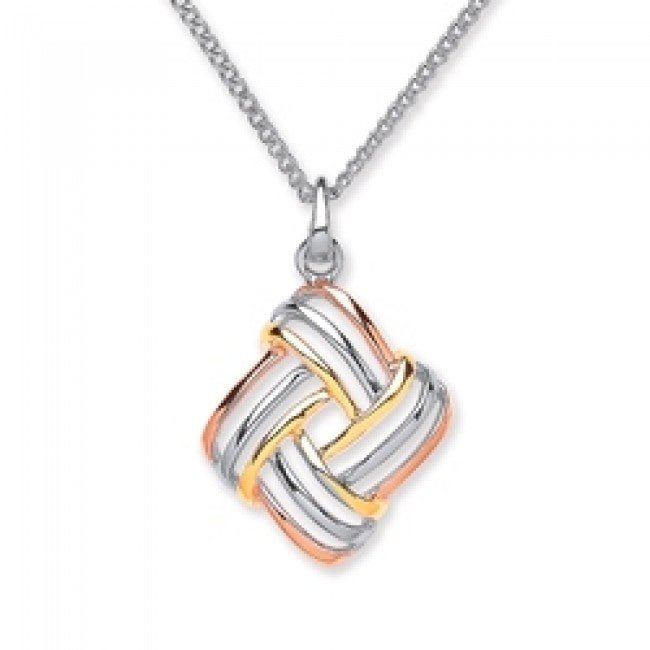 Silver 925 Three Tone Gold Plated Square Pendant - NiaYou Jewellery
