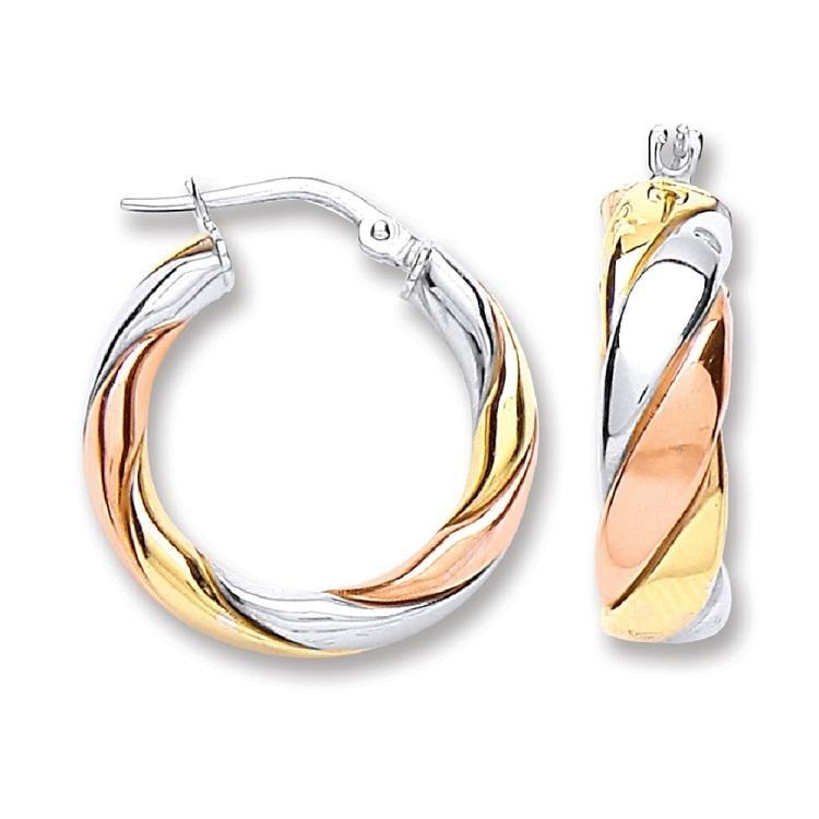 Silver 925 Three Tone Hoop Twisted Earrings - NiaYou Jewellery