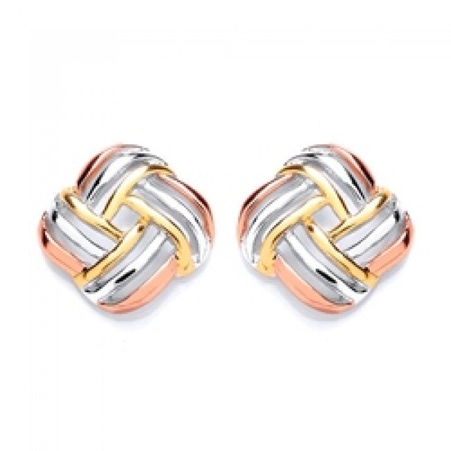 Silver 925 Three Tone Knot Square Stud Earrings - NiaYou Jewellery