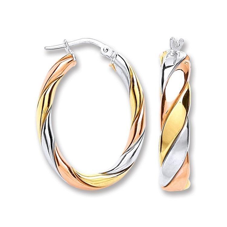 Silver 925 Three Tone Oval Hoop Twisted Earrings - NiaYou Jewellery