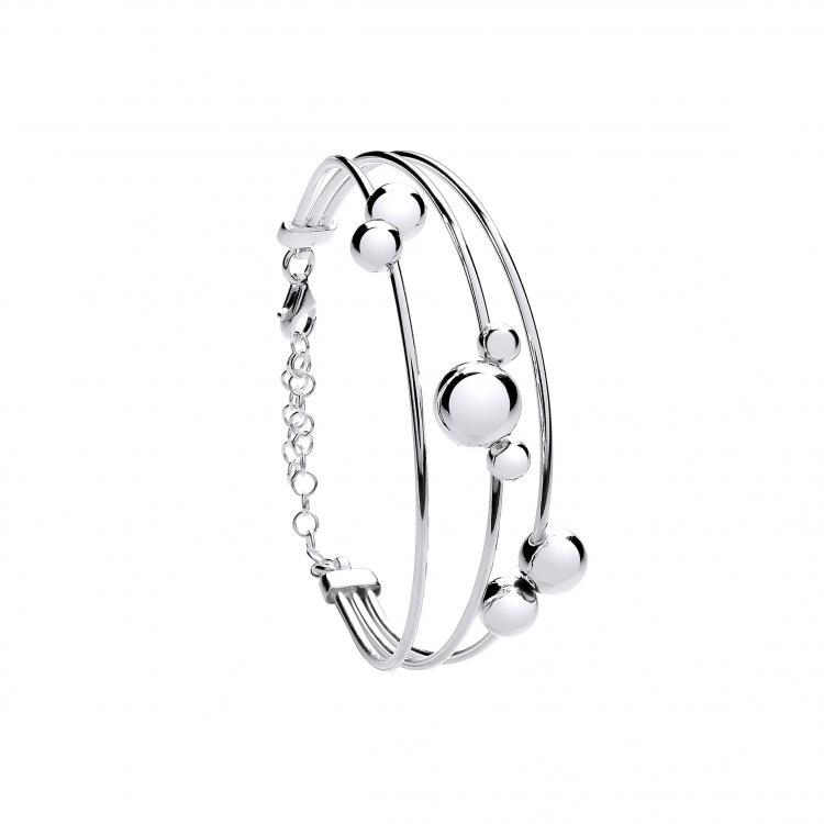 Silver 925 Tube and Ball Bracelet Bangle with Safety Chain - NiaYou Jewellery