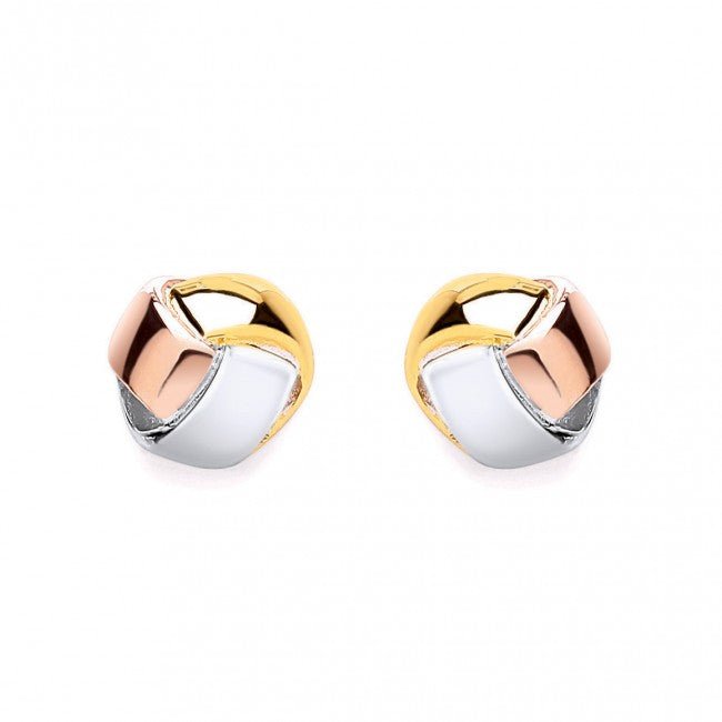 Silver 925 Yellow and Rose Gold Plated Knot Stud Earrings - NiaYou Jewellery