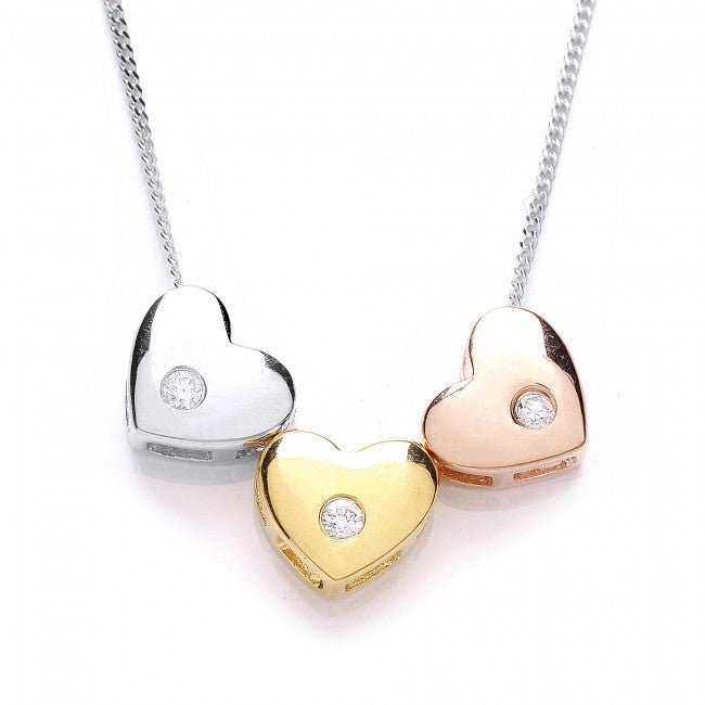 Silver 925 Yellow and Rose Gold Three Heart Sliding Pendant - NiaYou Jewellery