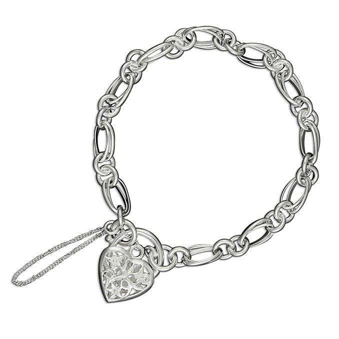 Sterking Silver Bracelet with Filigree Heart Charm Padlock - NiaYou Jewellery