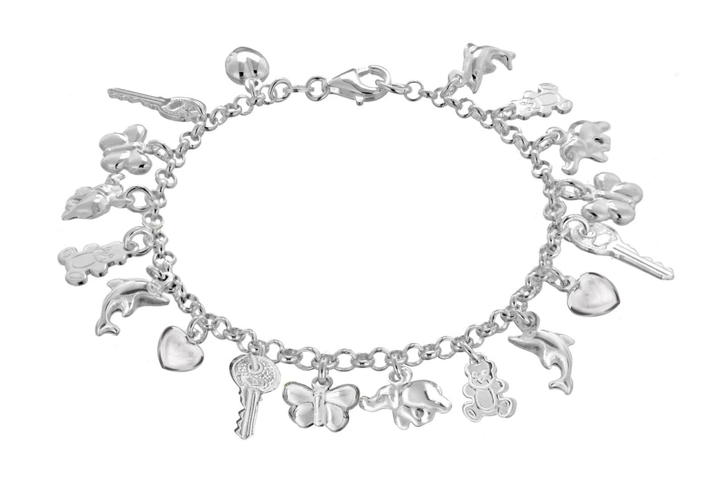 Sterling Silver 18 Charms Belcher Ladies Bracelet - NiaYou Jewellery