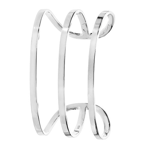 Sterling Silver 3 Band Oval Cuff Ladies Bangle - NiaYou Jewellery