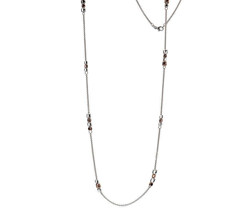 Sterling Silver 925 and Rose Gold Vermeil Cube Beads Ladies Necklace 61 cm - NiaYou Jewellery