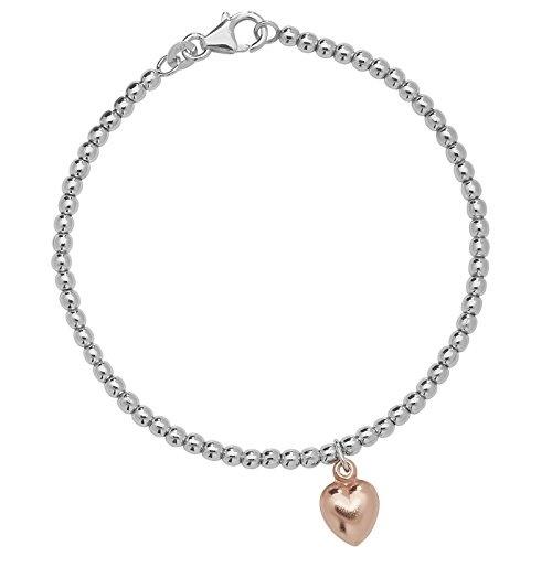 Sterling Silver 925 Ball Bracelet with Rose Gold Plated Heart Charm - NiaYou Jewellery