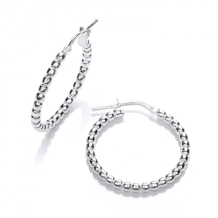 Sterling Silver 925 Beaded Hoop Earrings 25MM - NiaYou Jewellery