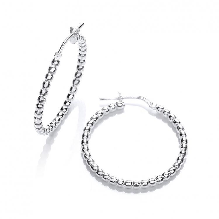 Sterling Silver 925 Beaded Hoop Earrings 30 mm - NiaYou Jewellery