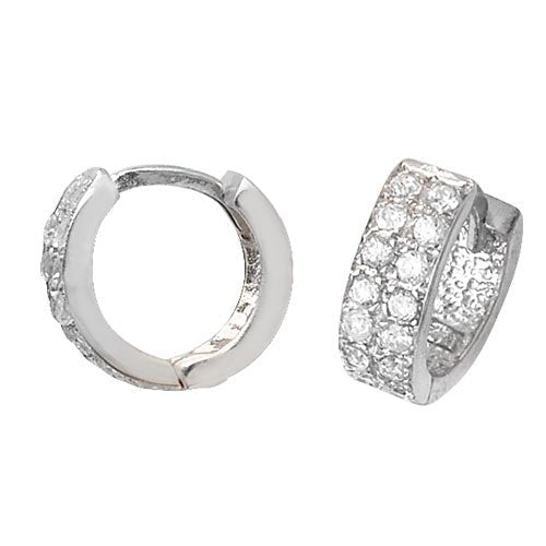 Sterling Silver 925 Channel Set Double Row Huggie Hoop Earrings - NiaYou Jewellery