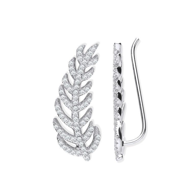 Sterling Silver 925 Cubic Zirconia Barley Leaf Earcuff Crawler Earrings - NiaYou Jewellery