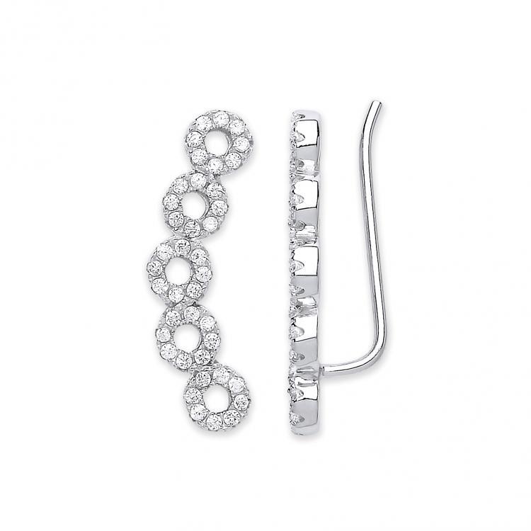 Sterling Silver 925 Cubic Zirconia Circle Ear Climber Earrings - NiaYou Jewellery