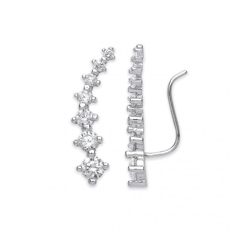 Sterling Silver 925 Cubic Zirconia Claw Set Ear Climber Earrings - NiaYou Jewellery
