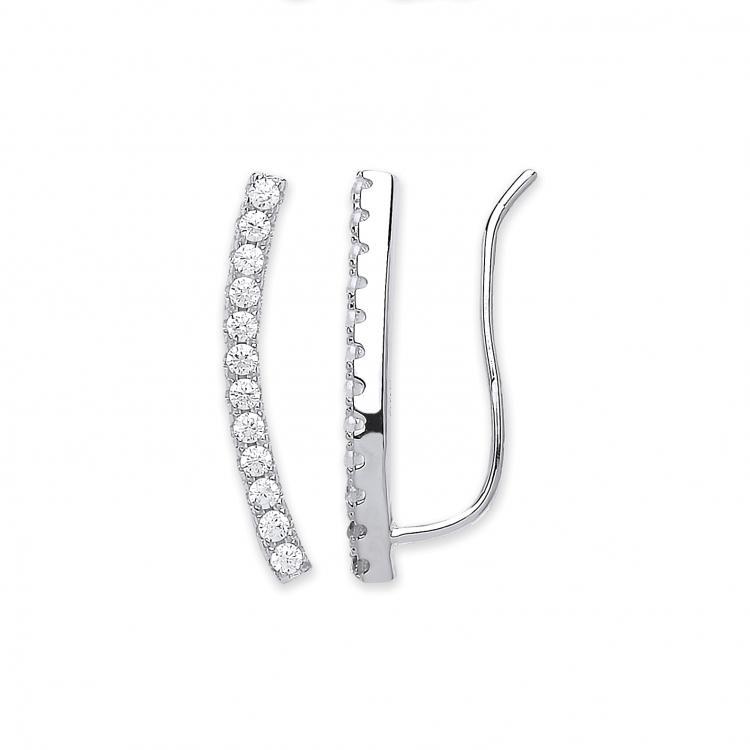 Sterling Silver 925 Cubic Zirconia Ear Climber Clip Earrings - NiaYou Jewellery