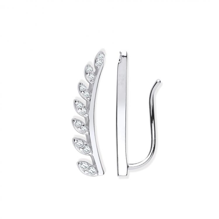 Sterling Silver 925 Cubic Zirconia Leaf Earcuff Crawler Earrings - NiaYou Jewellery