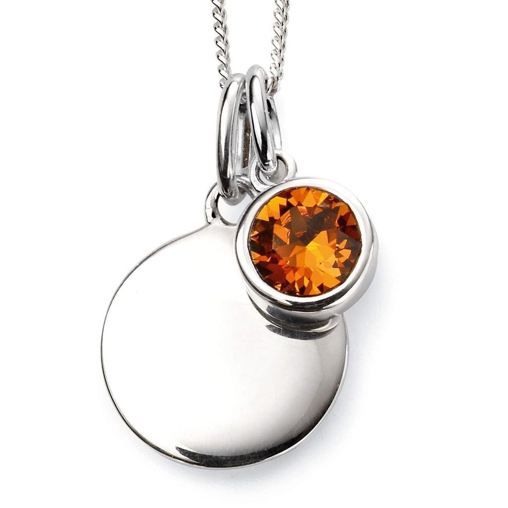 Sterling Silver 925 CZ Birthstone and Disc Pendant Necklace - January to December- Free Engraving - NiaYou Jewellery