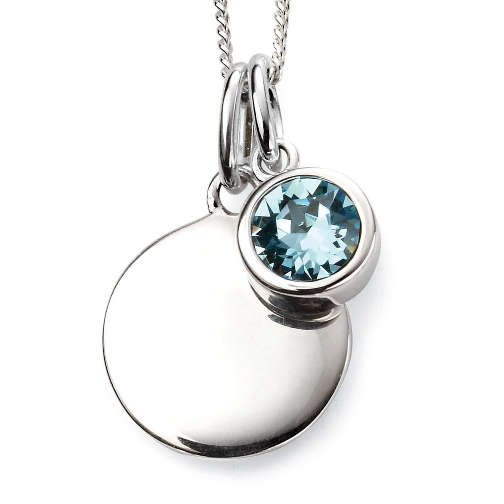 Sterling Silver 925 CZ Birthstone and Disc Pendant Necklace - January to December- Free Engraving - NiaYou Jewellery