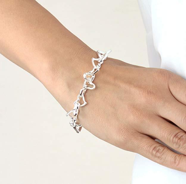 Sterling Silver 925 Heart Linked Bracelet - NiaYou Jewellery