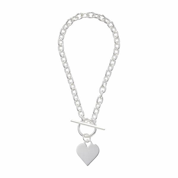 Sterling Silver 925 Heart Tag Toggle Bracelet - NiaYou Jewellery