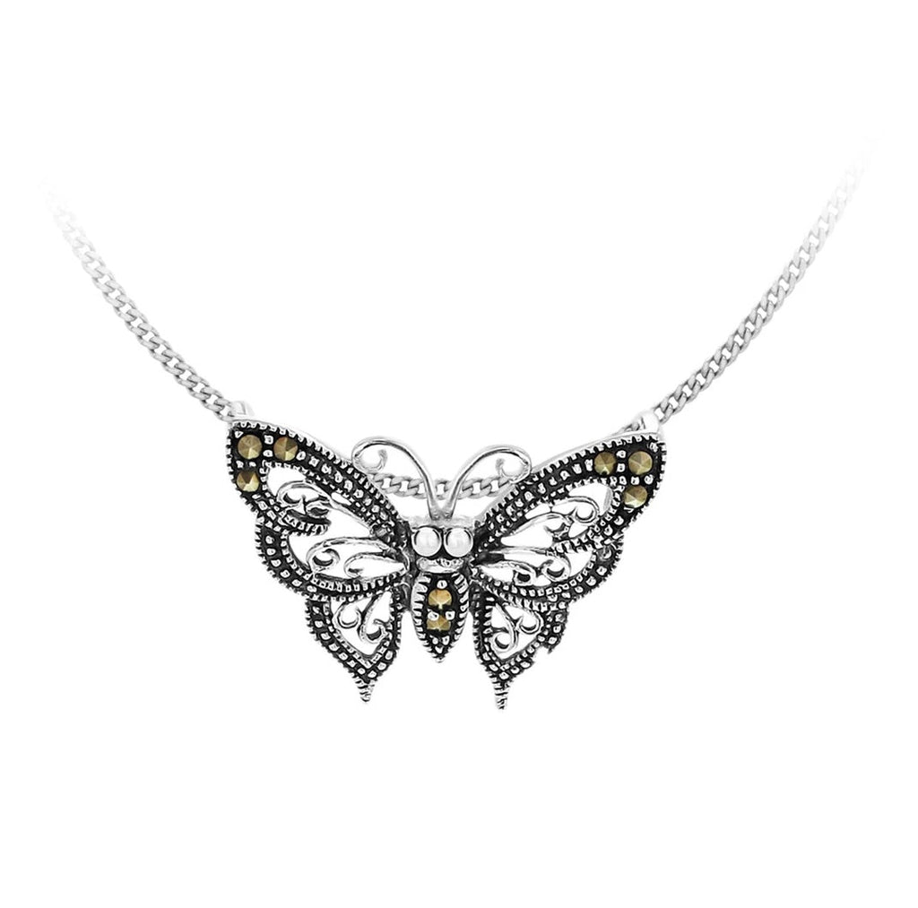 Sterling Silver 925 Marcasite Butterfly Pendant Necklace - NiaYou Jewellery