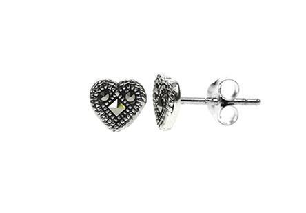 Sterling Silver 925 Marcasite Heart Stud Earrings 7 MM - NiaYou Jewellery