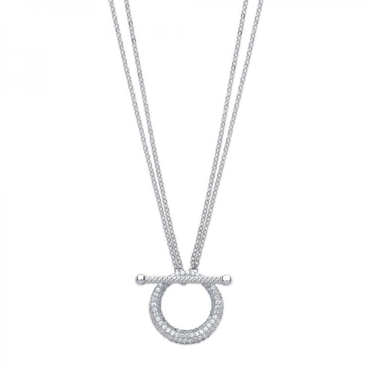 Sterling Silver 925 Pave' Circle of Life Necklace with T-Bar - NiaYou Jewellery