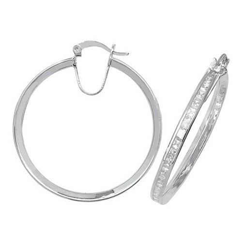 Sterling Silver 925 Princess Cut Cubic Zirconia Hoop Earrings - 30 MM - 20 MM - 15 MM - 12 MM - 8 MM - NiaYou Jewellery
