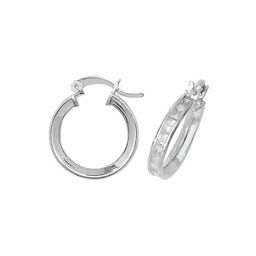 Sterling Silver 925 Princess Cut Cubic Zirconia Hoop Earrings - 30 MM - 20 MM - 15 MM - 12 MM - 8 MM - NiaYou Jewellery
