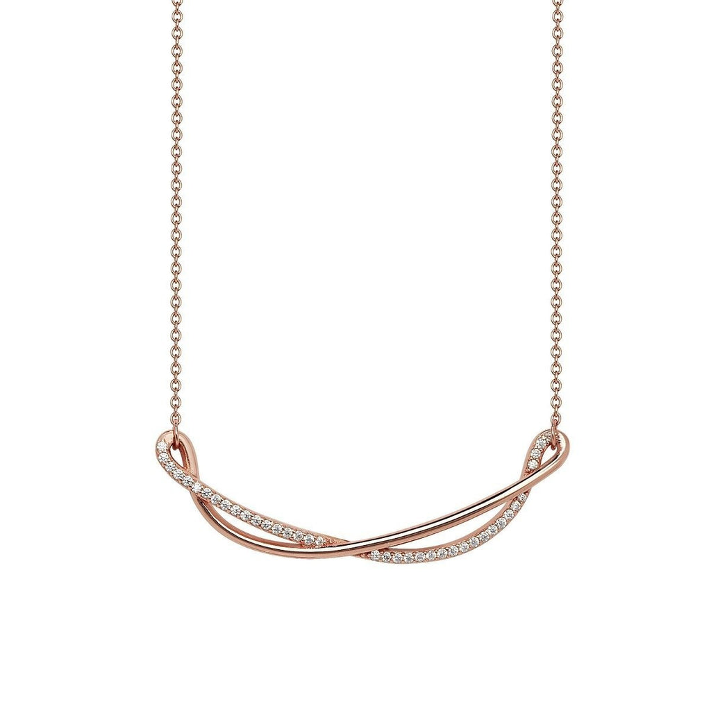 Sterling Silver 925 Rose Gold Plated Twist Bar Necklace with Cubic Zirconia - NiaYou Jewellery