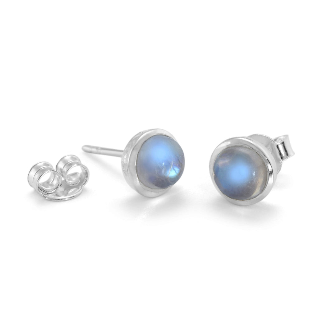 Sterling Silver 925 Round Rainbow Moonstone Stud Earrings - NiaYou Jewellery