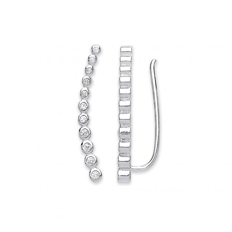 Sterling Silver 925 Rub-Over Ear Climber Earrings - NiaYou Jewellery