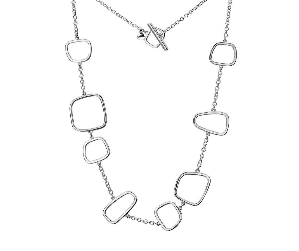 Sterling Silver 925 Square Irregular Links Necklace with T-Bar 50 CM - NiaYou Jewellery