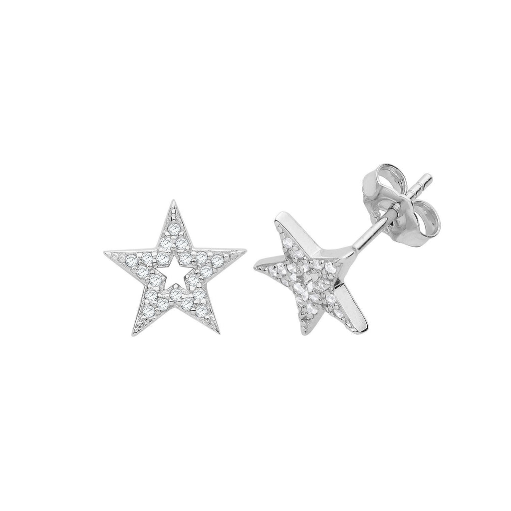Sterling Silver 925 Star Stud Earrings with Cubic Zirconia - NiaYou Jewellery