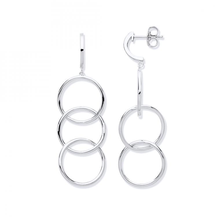 Sterling Silver 925 Three Interlocking Circles Drop Earrings - NiaYou Jewellery