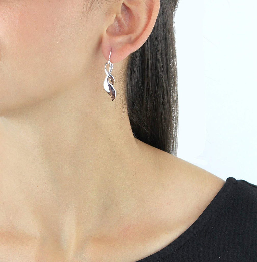 Sterling Silver 925 Twist Ribbon Drop Earrings - NiaYou Jewellery