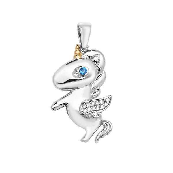 Sterling Silver 925 Unicorn Pendant with Blue and Clear Cubic Zirconia - NiaYou Jewellery