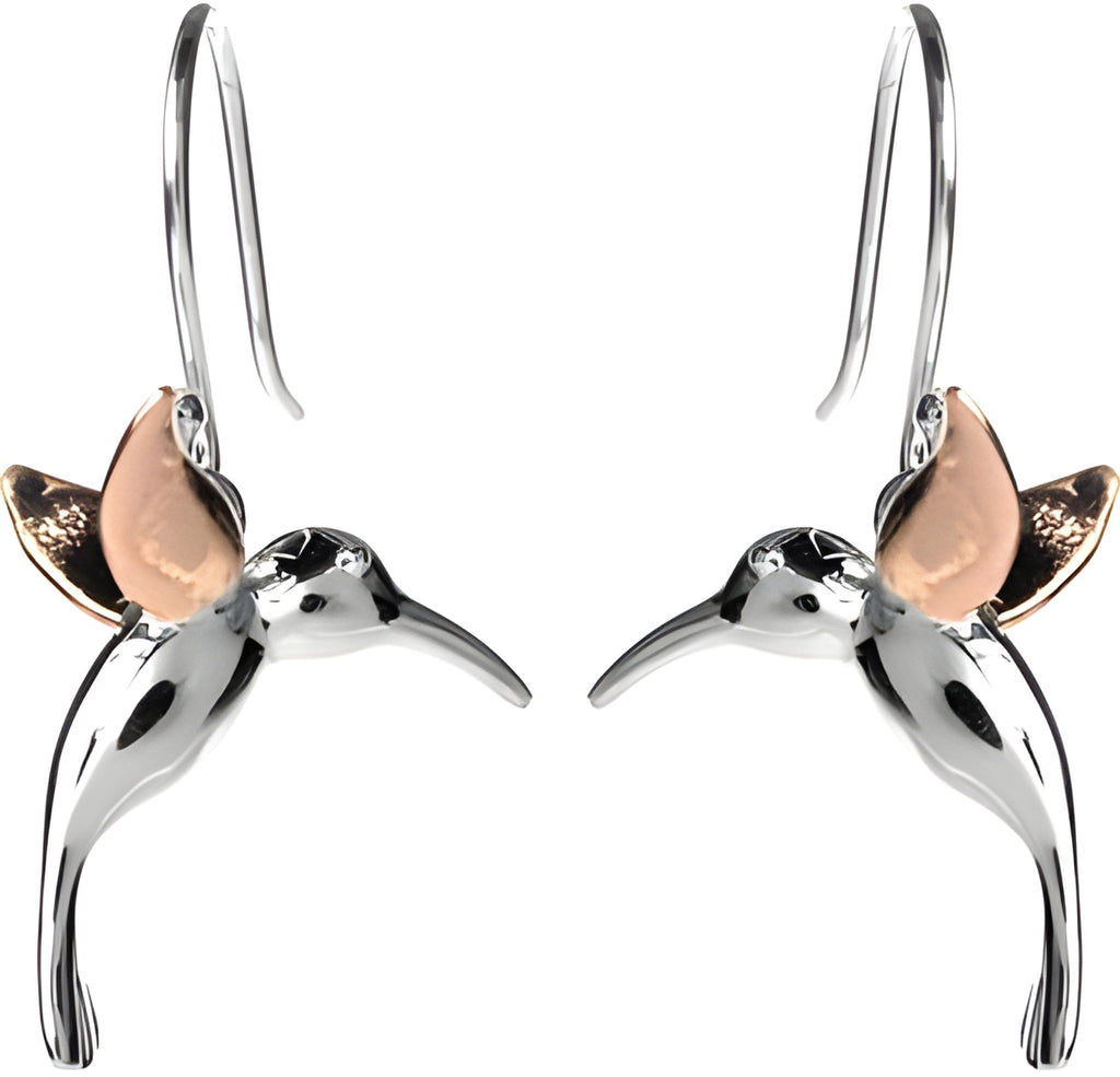 Sterling Silver 925 with Rose Gold Hummingbird Pendant and Earrings Set - NiaYou Jewellery