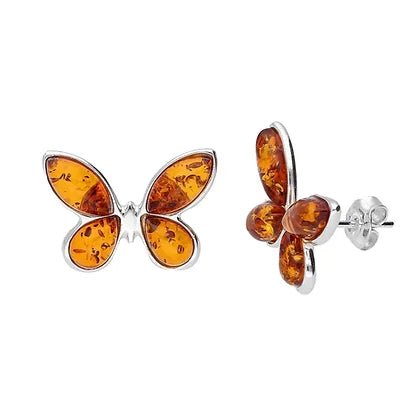 Sterling Silver Amber Butterfly Stud Earrings - NiaYou Jewellery