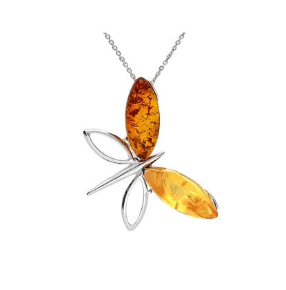Sterling Silver Amber Cognac and Lemon Butterfly Pendant on Chain - NiaYou Jewellery